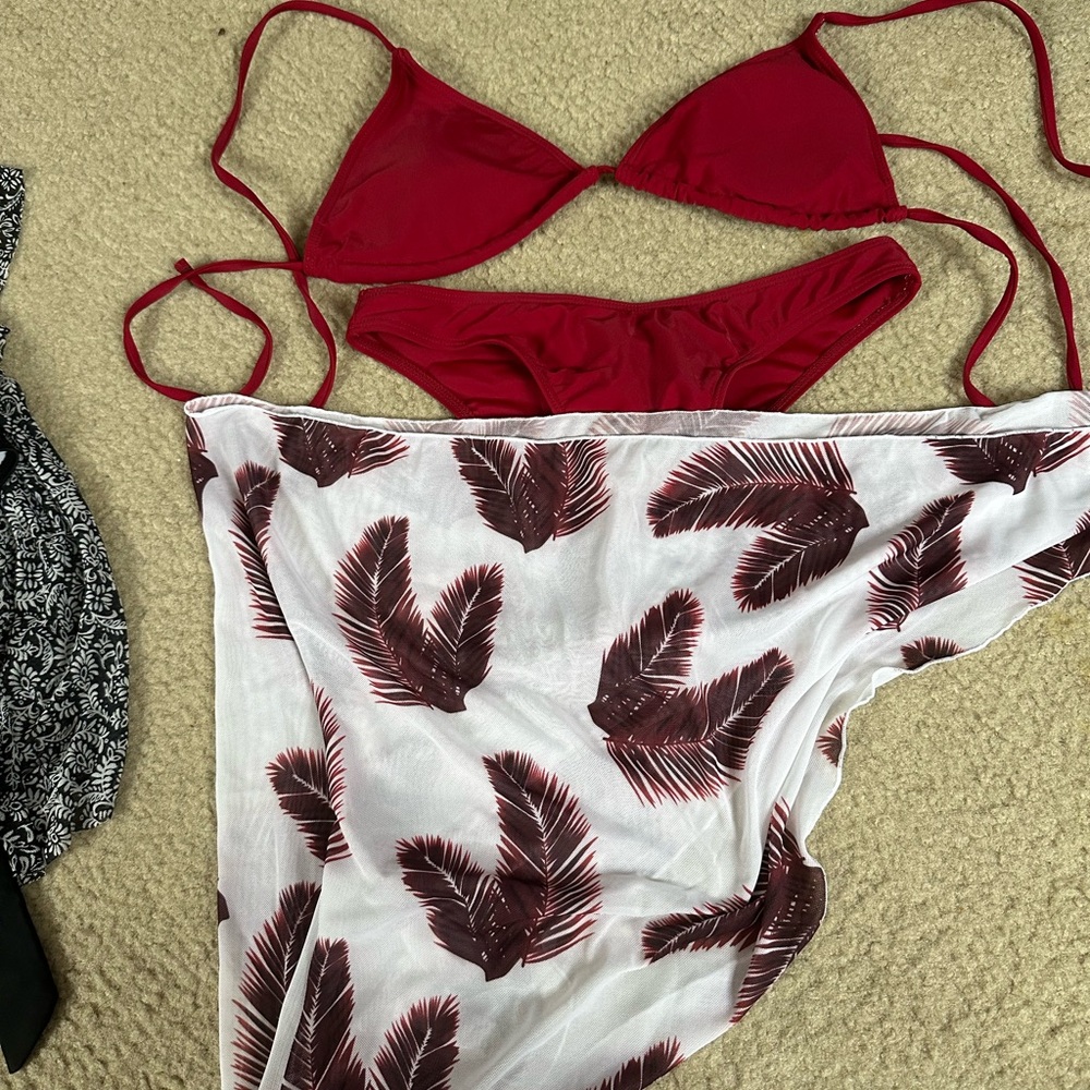 Maroon/Red 2 Piece Swimsuit w/ Coverup